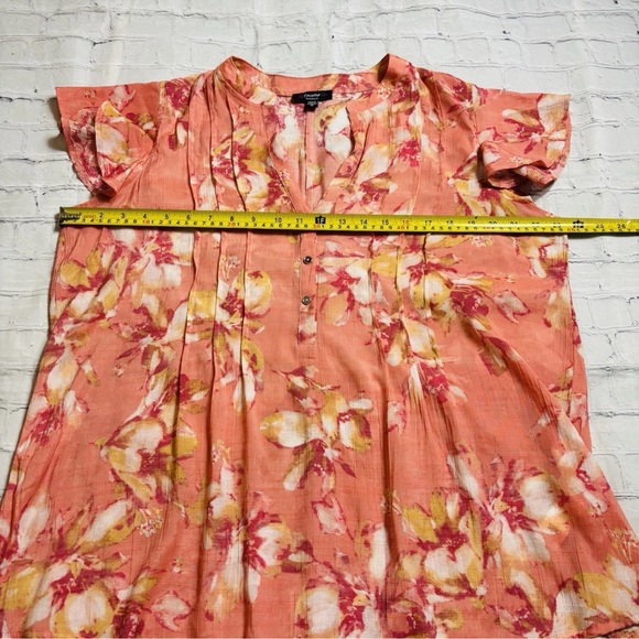 Cocomo Woman Floral Pleated Flutter Sleeve Tropical Popover Top size 1X - Picture 6 of 9